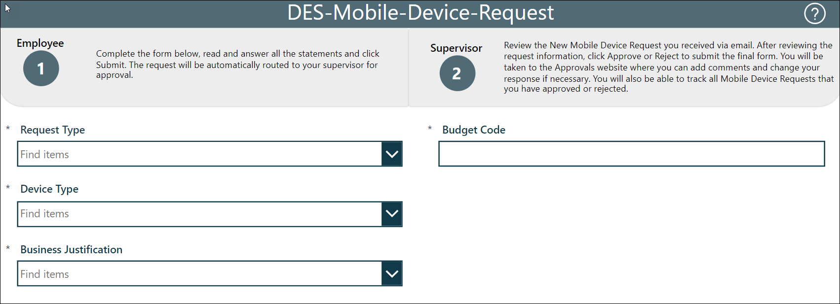 Mobile Device Form screenshot